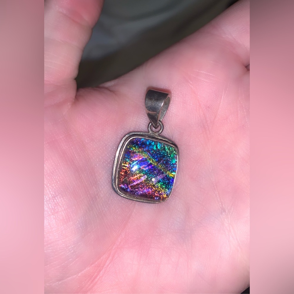 Silver 925 Rainbow Dichroic Glass Pendant